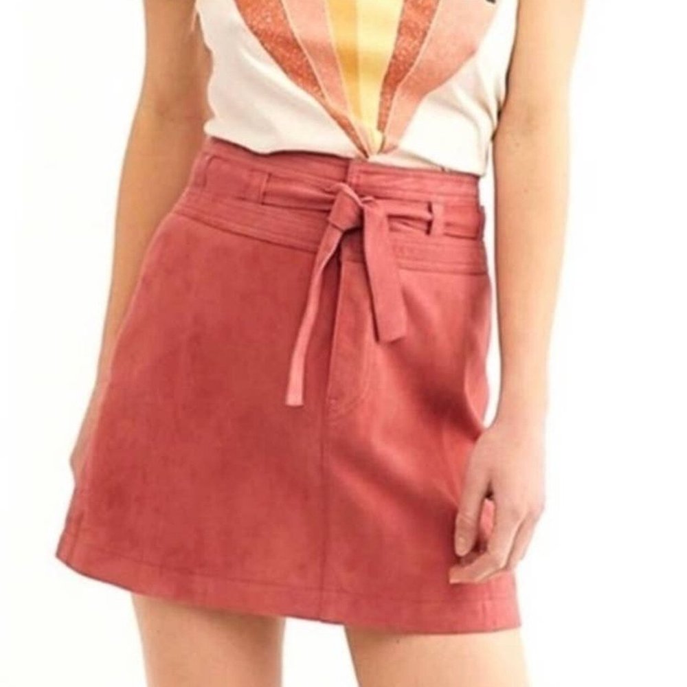 Free People Women's Pink Suede Goat Leather Mini Skirt